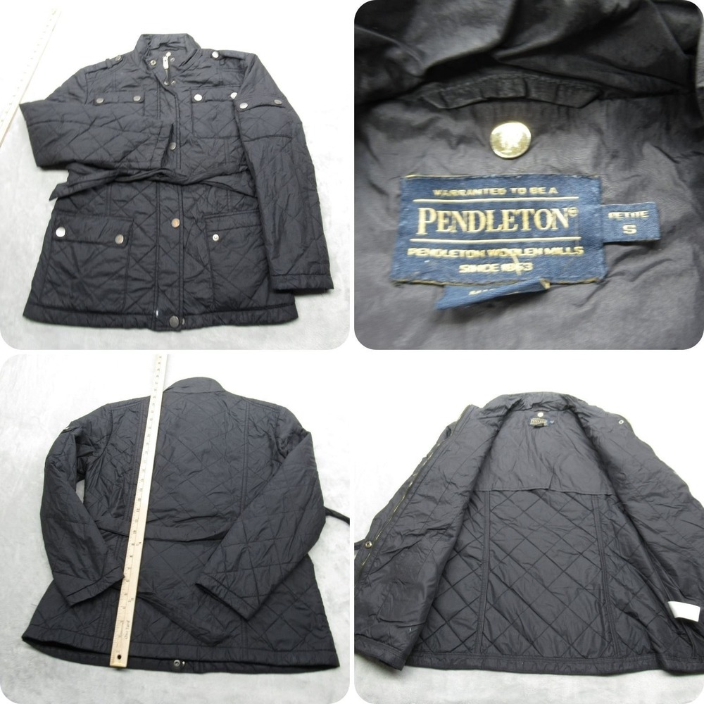 Pendleton Jacket Women Petite Small Black Belted Full Zip Snap Quilted Puffer